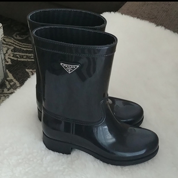 Prada Shoes - PRADA Black Logo black Wellies rain boots 35